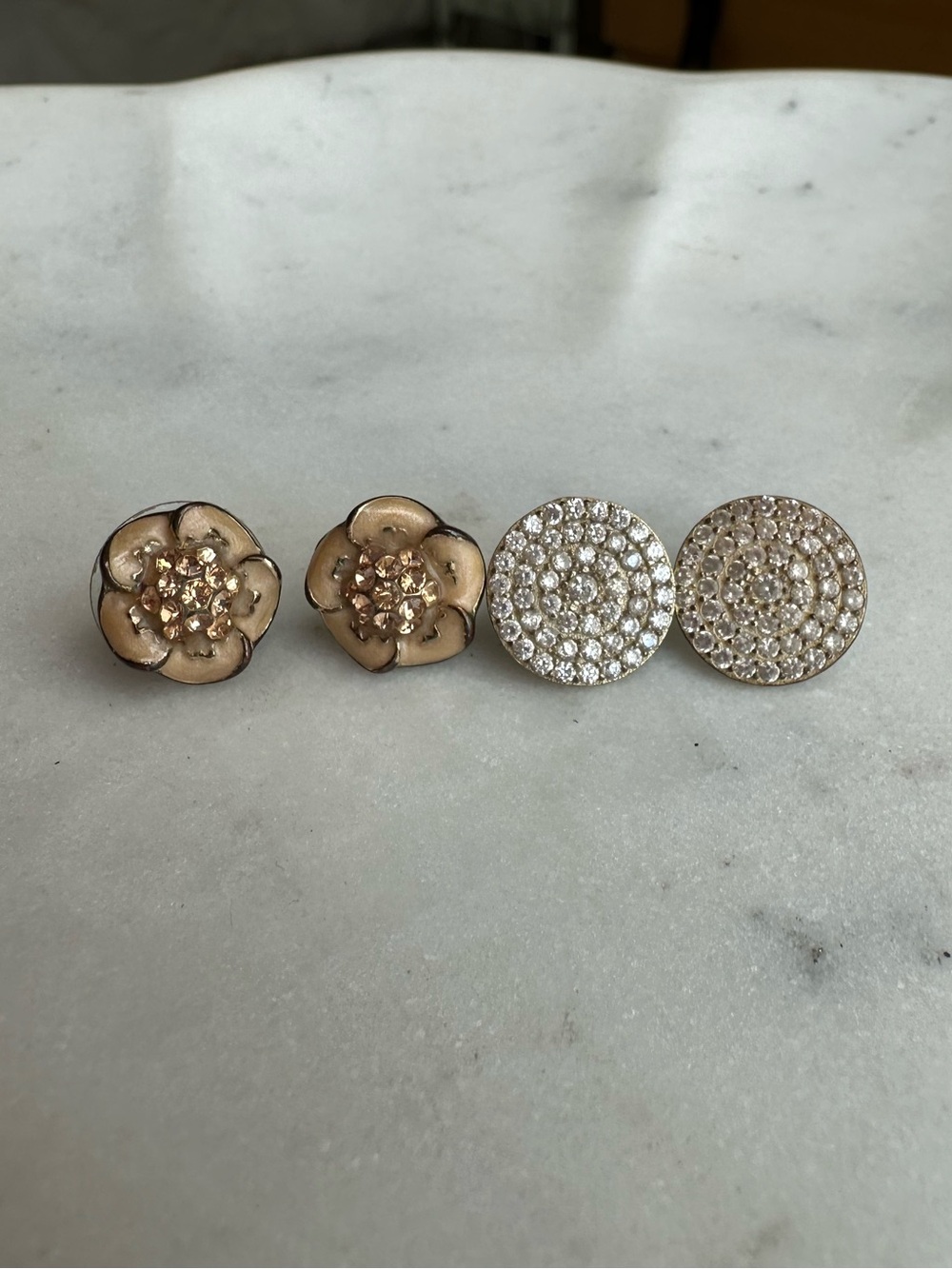 Two Pairs of Earrings, Floral and Pavé